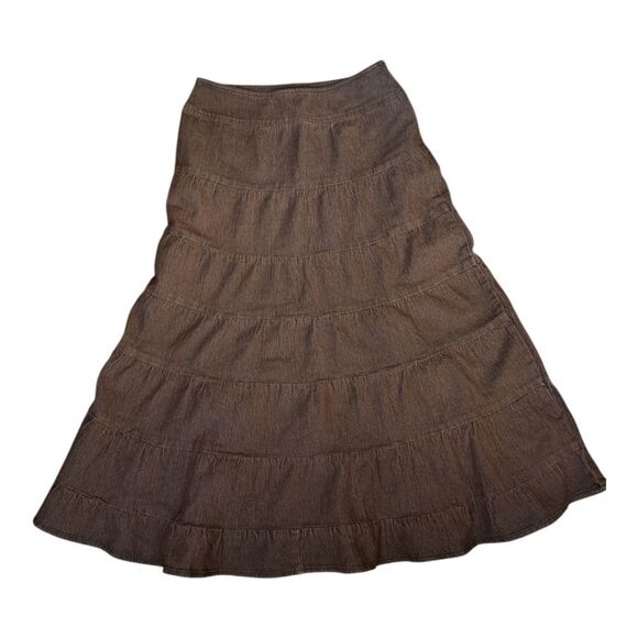 Unique find Mocha brown tired boho  denim jean maxi skirt size 6 - Picture 8 of 9